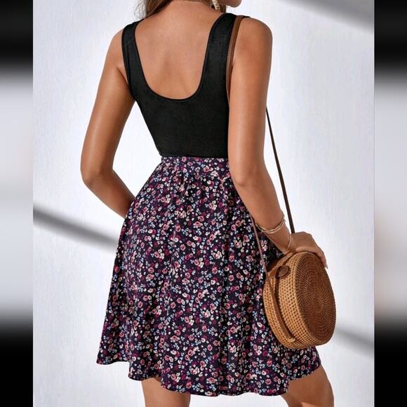 Shein Floral Belted Sleeveless Dress Size M VGUC - Picture 2 of 6